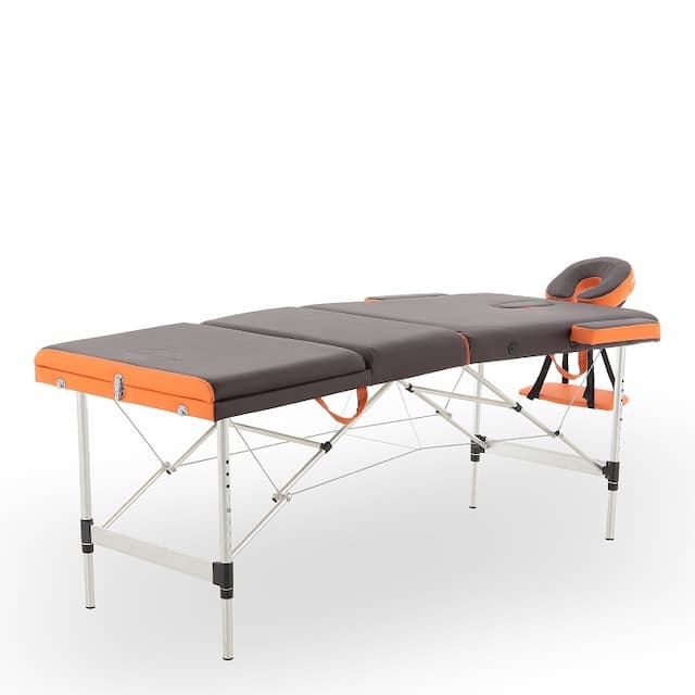 Массажный стол складной MED-MOS JFAL01A 3-х секционный, алюминиевая рама, коричневый-оранжевый