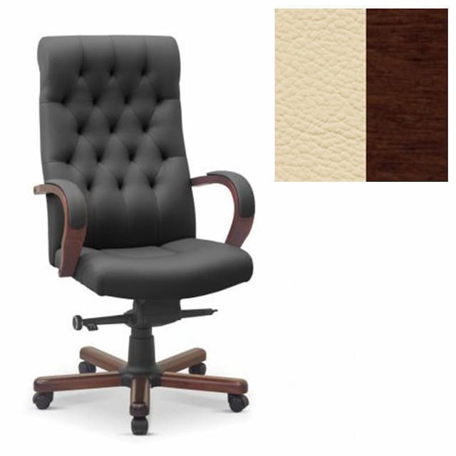 Кресло руководителя Юнитекс Status натуральная кожа с компаньоном светло-бежевая/дерево-орех гамильтон